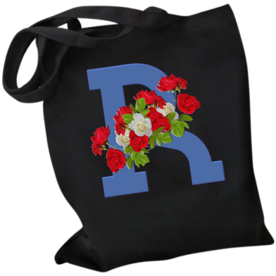  R-Letter Canvas Shoulder Tote Shopping Bag With Flower image