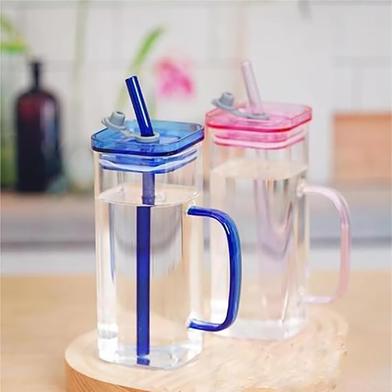  Square Mug With Lids And Straws Simple Glass Drink Cold Tea Transparent Juice Cup Water Mug Milk Cups Coffee Cup-400ml image