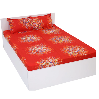 Bed Sheet 100 Percent Cotton King Size Bed Sheet Set with Two Pillow Covers-Red image