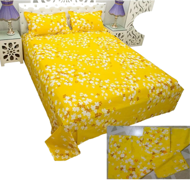 Cotton Fabric Multicolor Print 7.5 by 8.5 Feet Double King Size Bedsheet Set with Two Pillow Covers image