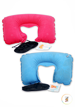 Travel Air Neck Pillow with eye Musk and Ear holes closer (Any Color) - 1 Pcs image