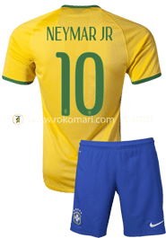 Brazil NEYMAR JR 10 Home Jersey : Special Half Sleeve Jersey With Short Pant (For Kids) image