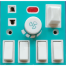 5 In 1 AC 250V 6A Combine 4 Pcs Gang Switch With Fan Dimmer Regulator 2 Pin Socket LED Indicator and Fuse Multicolor Combine Wall Gang All In One- Blue Color image