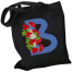 B-Letter Canvas Shoulder Tote Shopping Bag With Flower image