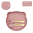 Baby Feeding Dining Plate Cartoon Kids Dishes Eating 1 Plate Plus 2 Spoon Silicone Set Pink image