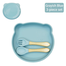Baby Feeding Dining Plate Cartoon Kids Dishes Eating 1 Plate Plus 2 Spoon Silicone Set Blue image