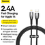 Baseus Cable For Iphone 5 6 7 8 9 X 11 12 13 14 Series Glimmer Series Fast Charging Data Cable Usb To I P 2.4A 1m Black Cadh000201 image