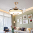 Breezelux 36 Inch Modern Crystal Retractable Luxury Decorative Silent Underlight Invisible Blade Chandelier With Remote Ceiling Fan (Golden) image