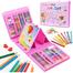 Double Sided Trifold Easel Art Set Portable Art Supplies Drawing Set Box With Oil Pastels Crayons Colored Pencils Markers Paint Brush Sketch Pad For Kids Gift 208 Pcs - Pink image