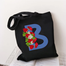 B-Letter Canvas Shoulder Tote Shopping Bag With Flower image