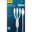 Foneng X80 100W 1.2M 3 in1 USB to USB-C / Lightning / Micro USB Cable- White image