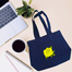 Jeans Fabric Tote Bag With Zipper And Pocket image