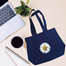 Jeans Fabric Tote Bag With Zipper And Pocket image