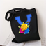 Y-Letter Canvas Shoulder Tote Shopping Bag With Flower image