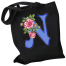 N-Letter Canvas Shoulder Tote Shopping Bag With Flower image