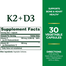 Nature's Bounty Vitamin D3 Plus K2 - 100mcg 30 Capsules image