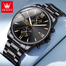 OLEVS 2886 New Black Quartz Watch for Men Stainless Steel Watchband Auto Date Chronograph Waterproof Luminous Business Men Wristwatch image