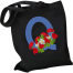 Q-Letter Canvas Shoulder Tote Shopping Bag With Flower image