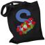 S-Letter Canvas Shoulder Tote Shopping Bag With Flower image