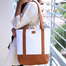 Samia Craft Brown and White Designed Canvas Tote Bag for Women With Zipper - For Daily Everyday Use image