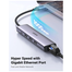 UGREEN 60554 USB3.0 to 3×USB3.0 Plus RJ45 Gigabit Ethernet Adapter Type-C Power Supply CM475 image