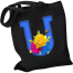 U-Letter Canvas Shoulder Tote Shopping Bag With Flower image