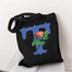  T-Letter Canvas Shoulder Tote Shopping Bag With Flower image