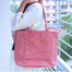  Samia Craft Beautiful Pink White Crosshatch Tote Bag For Women With Zipper image